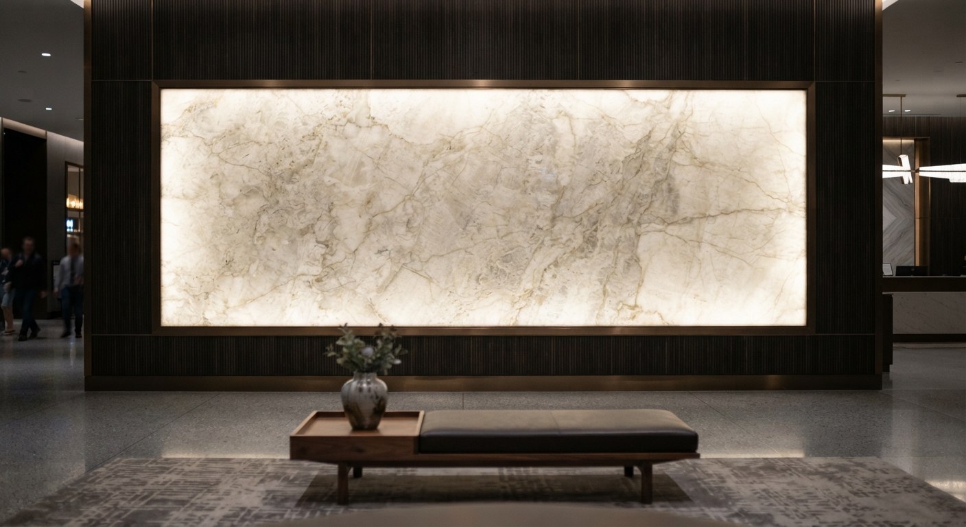 Strata LED strip matrix — stone feature wall